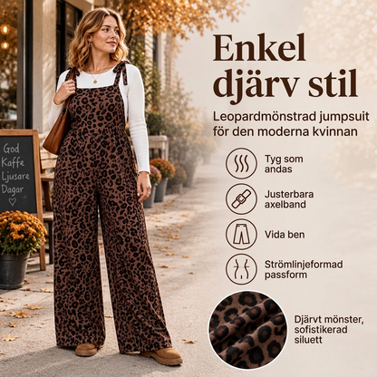 Kvinnooverall med leopardmönster och vid ben