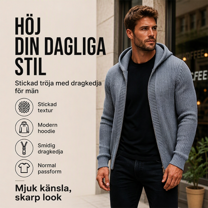 Kardigantröja med huva och dragkedja för män, ledig modell