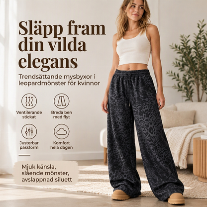 Casual lössvärmbyxor i leopardmönster för kvinnor