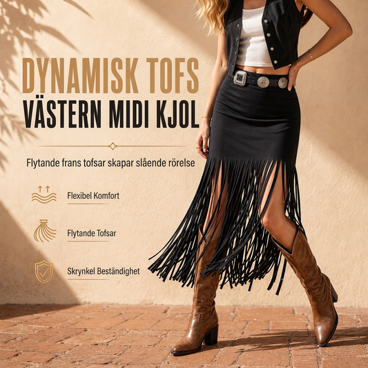 Damkjol med elastisk midja och fransar, fashionabel och mångsidig kjol för vår och höst