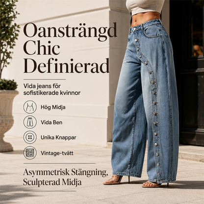 Kvinnors vintagejeans med vida ben och knappar på sidan