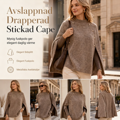 Damknittad cape-poncho med knappar