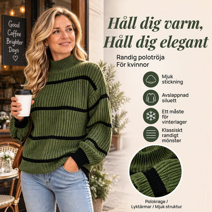 Kvinlig Mock Neck Randig Stickad Tröja