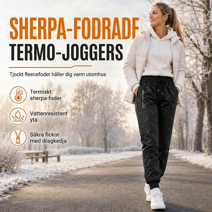 Herr och dam, lösa sherpa-fodrade joggingbyxor, varma vinterbyxor med dragkedje-fickor