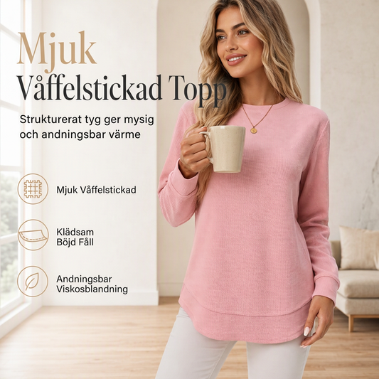 Löst sittande våffelstickad topp för kvinnor
