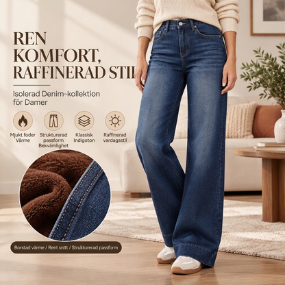 Damjeans med hög midja, värmande material och breda ben