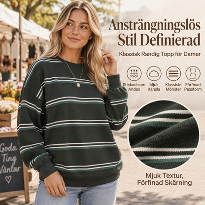 Kvinnor, avslappnad Crewneck Striped Top
