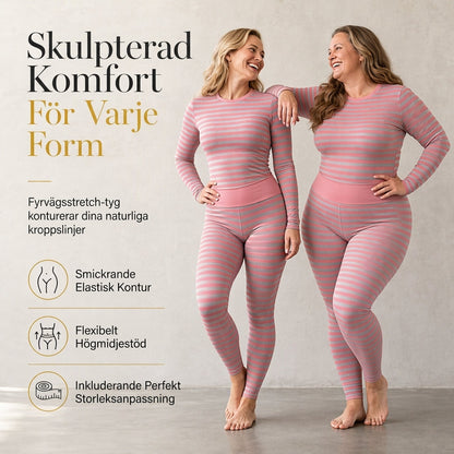 Kvinnlig Randig Färglagd Rundhalsad Långärmad Topp och Byxor Slim Fit Casual Loungewear Träning Set