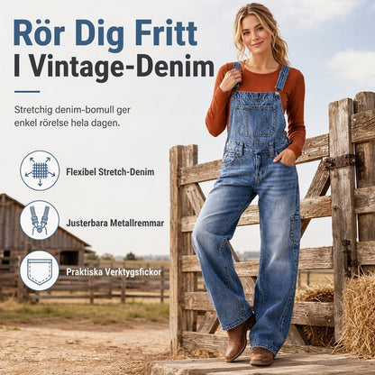 Damjumpsuit i stretchigt denim med vida ben och justerbara axelband