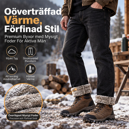 Herrjeans med tjock fleecefoder och stretch