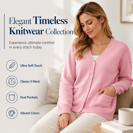 ✨🔥Elegant stickad V-ringad kofta med fickor för dam😍