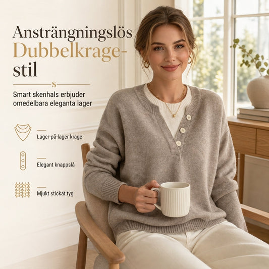 Casual Mock Two Piece V-halsad stickad tröja med knappdetaljer
