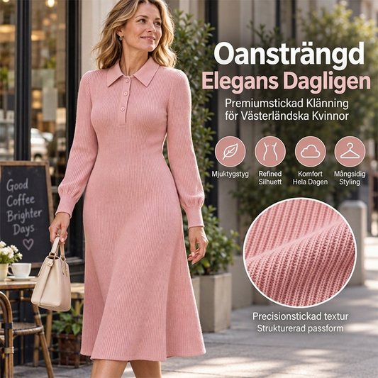 Kvinnlig kjol med lapel krage och räfflad stickning