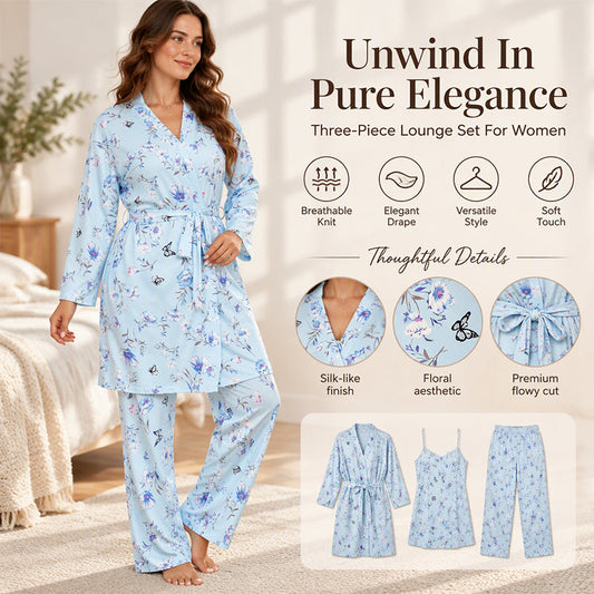 Kvinnlig Elegant Blommig 3-delad Pyjamas Set
