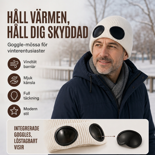 Varm stickad unisex-mössa med skyddsglasögon