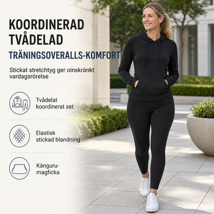 Tvdelad outfit för kvinnor, tröja med rund hals och långa ärmar samt matchande byxset för hösten