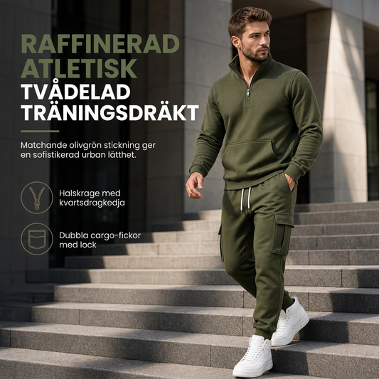 Herr 2-delad halv-zip-tröja och cargo-joggers set