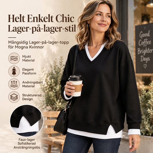 Lagerlookad V-ringad Sweatshirt för Kvinnor