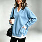 Lagerlookad V-ringad Sweatshirt för Kvinnor