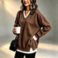 Lagerlookad V-ringad Sweatshirt för Kvinnor
