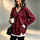Lagerlookad V-ringad Sweatshirt för Kvinnor