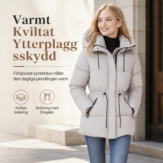Lång vadderad huva jacka för kvinnor