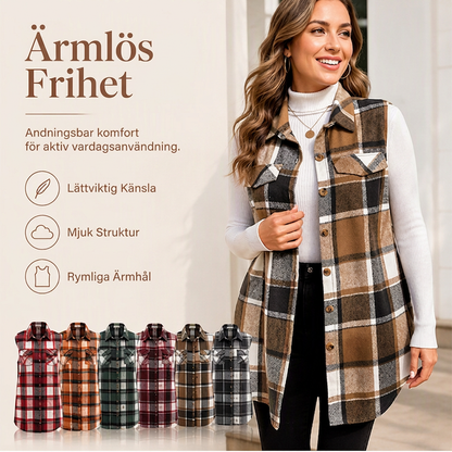 Damrutig knäpptvästskjorta med fickor