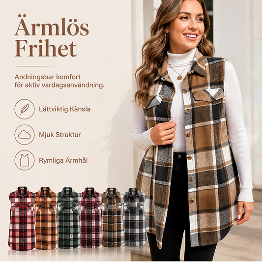 Damrutig knäpptvästskjorta med fickor