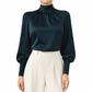 elegant fransk stil satinblus med stående krage och långa lanternärmar för höst- och vinterlag
