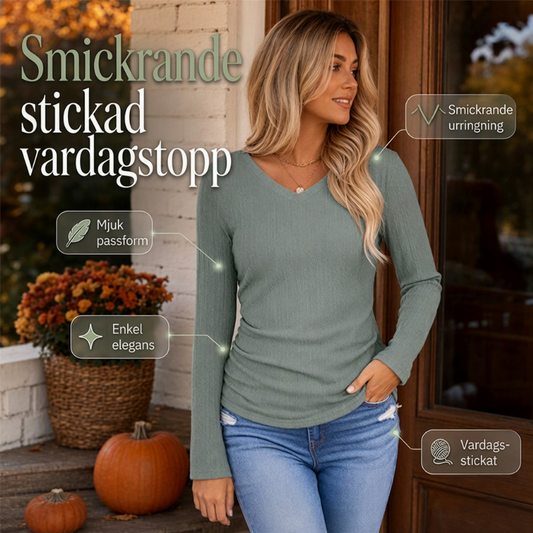 Damernas eleganta V-ringade stickade topp