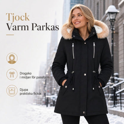 Vinterparkasjacka för kvinnor med huva i konstpäls