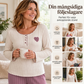Damset i ribbstickad pyjamas med hjärtbroderi