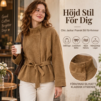 Damjacka med elegant ståndkrage och skärp