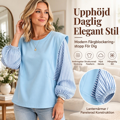 Långärmad topp i lapptäcksdesign för kvinnor, avslappnad stil