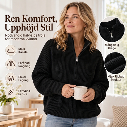 Halv-zip stickad tröja med stående krage för kvinnor