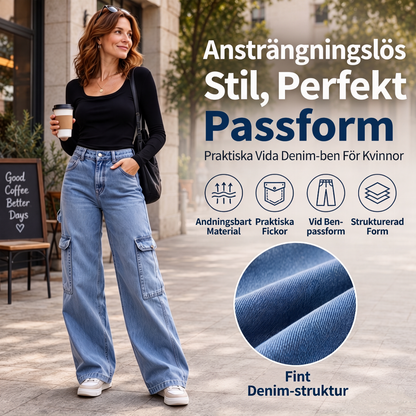 Höst och mode kvinnors högtaljiga stretchiga denim cargo byxor