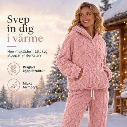 2-delad set i mjuk plysch för kvinnor: huvtröja och byxor