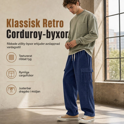 Flerficka Corduroy Cargo Byxor för Herr