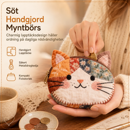 🎁Söt lapptäcks-katt mini-myntväska och bärbart kortfodral🎁 liten kreativ påse för flickor