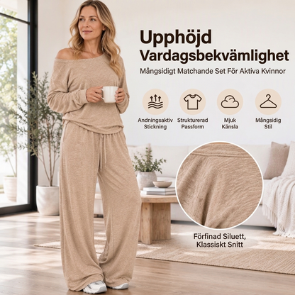 Kvinnlig axelfri långärmad topp och byset i vid modell