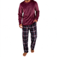 Mjuk plyschstickad loungetröja och pyjamas för män med rundhalsad tröja i enfärgad design och rutiga byxor