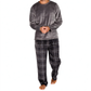 Mjuk plyschstickad loungetröja och pyjamas för män med rundhalsad tröja i enfärgad design och rutiga byxor