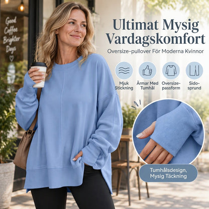 📢🎉50 % rabatt!!!🛍️✨Löst sittande damtröja med rund halsringning och slitsar i sidorna