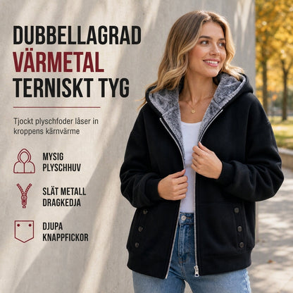 Hoodie för kvinnor med tygfoder och dragkedja, tunn och tjock huvtröja för höst och vinter