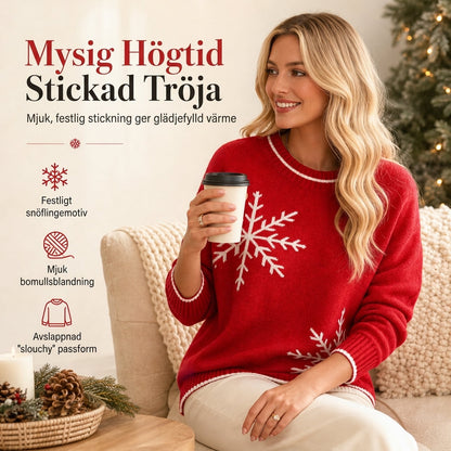 Julklappsvänlig jacquard-tröja med snöflingor för kvinnor – rundhalsad, lös överdel för höst och vinter