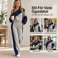 Kvinnlig avslappnad tvådelad uppsättning med färgblock och off-shoulder-design