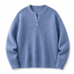 Herr Retro Henley-krage Mock Two Piece Tröja Avslappnad passform Långärmad Stickad Pull-over för höst och vinter