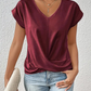 💥STOR REA👚Elegant kortärmad T-shirt med vriden V-ringning