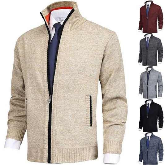 Solid herrfärg Stående krage Moderiktig öppen cardigan Cardigan