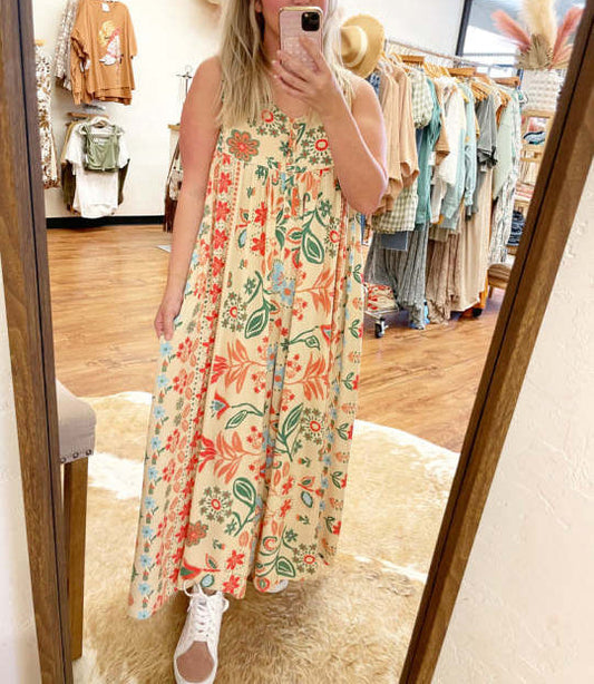 💐Vintage Print Löst Ärmlös Jumpsuit